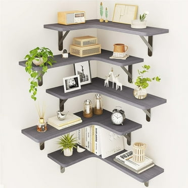 Fairy Corner Floating Shelves, Rustic Wood Wall Shelves, Set of 5, 16.1x11.4 inches, Gray