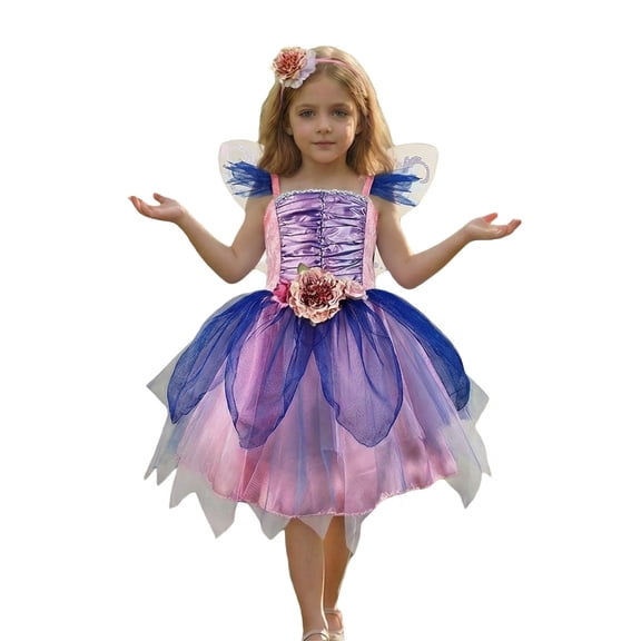 Fairy Costume Dress for Girls, Green Princess Flower Girl Dress, Tutu Dress with Wings, 3-4years