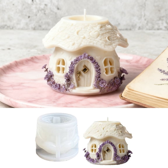 Fairy Cottage 3D Silicone Candle Mold - Cute Heart and Moon-Printed Roof Cottage Shaped Candle Making Mold for DIY Scented Candles, Resin Crafts, Fantasy Home Decor & Gifts, Easy Demolding