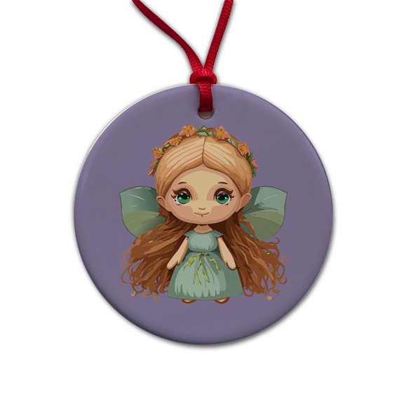 Fairy Cottagecore Pixie Christmas Tree Holiday Round Ceramic Ornament