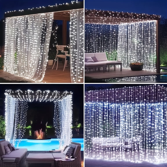 [Fairy Curtain Light] 300LED Fairy Curtain Light | 10 * 10 Foot String Light, USB Power, 8 Flashing Modes - Indoor/Outdoor Decoration for Window Sill, Bedroom, Wedding, New Year's, Courtyard Door