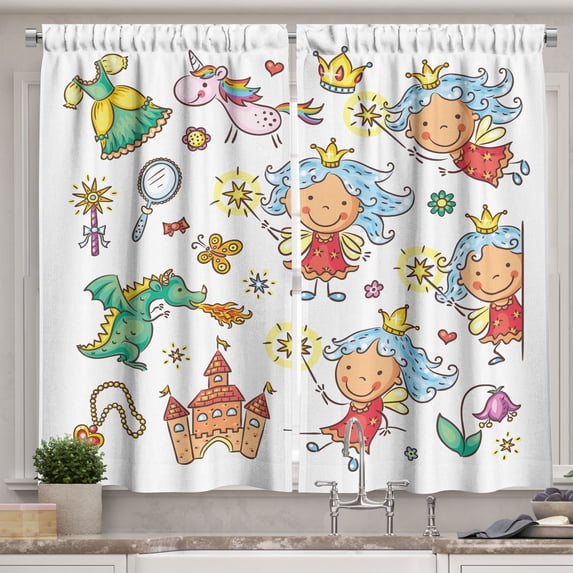 Ambesonne Kitchen Curtains, Cartoon Cartoon Motif, 55"x39", Multicolor