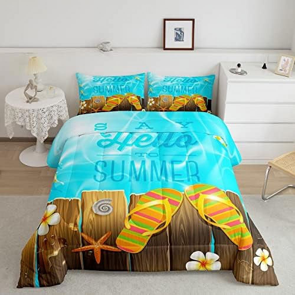 Fairy Cute Penguin Full Size Comforter Set Summer Sea Beach Themed