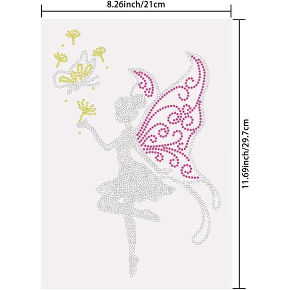 Fairy and Dandelion Iron on Rhinestones Transfer Fairy Bling Hot Fix Iron on Patch Transfer Decals Dandelion Crystal Heat Transfer Clothing Repair Decor for T-Shirt Art