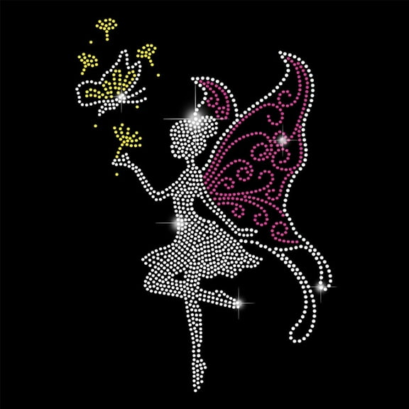 Fairy and Dandelion Iron on Rhinestones Transfer Fairy Bling Hot Fix Iron on Patch Transfer Decals Dandelion Crystal Heat Transfer Clothing Repair Decor for T-Shirt DIY Art