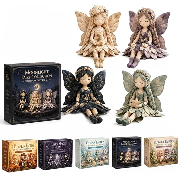 Fairy Doll Making Kit, Flower Fairies Patchwork Sewing Craft Set with Fabric Supplies, Create 4 Winged Elf Dolls, DIY Project for Beginners, Handmade Home Decor Gift (#A)