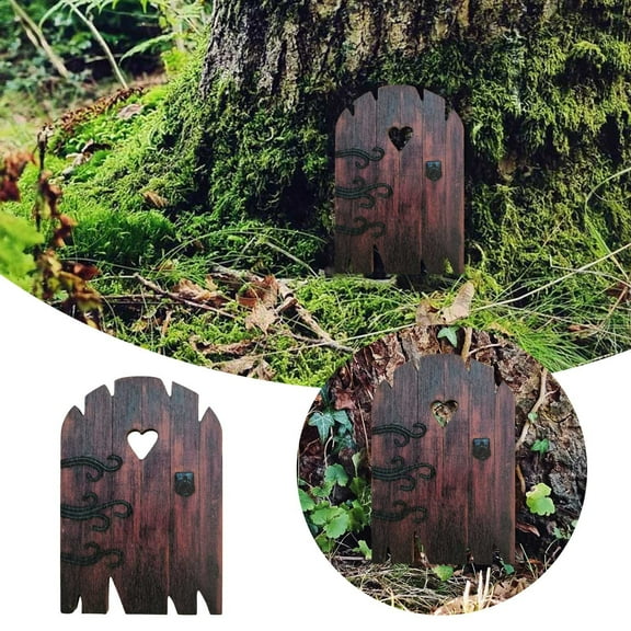 Fairy Door Decor, Miniature Enchanted Wooden Door With Heart Cutout, Swirl Details, & Knob, For Home, Garden, Nursery, & Party Decoration