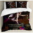 thumbnail image 1 of Fairy Duvet Cover Set King Size, Three Dimensional Mythical Creature Design with Magical Artifact on Pedestal Forest, Decorative 3 Piece Bedding Set with 2 Pillow Shams, Multicolor, by Ambesonne, 1 of 3