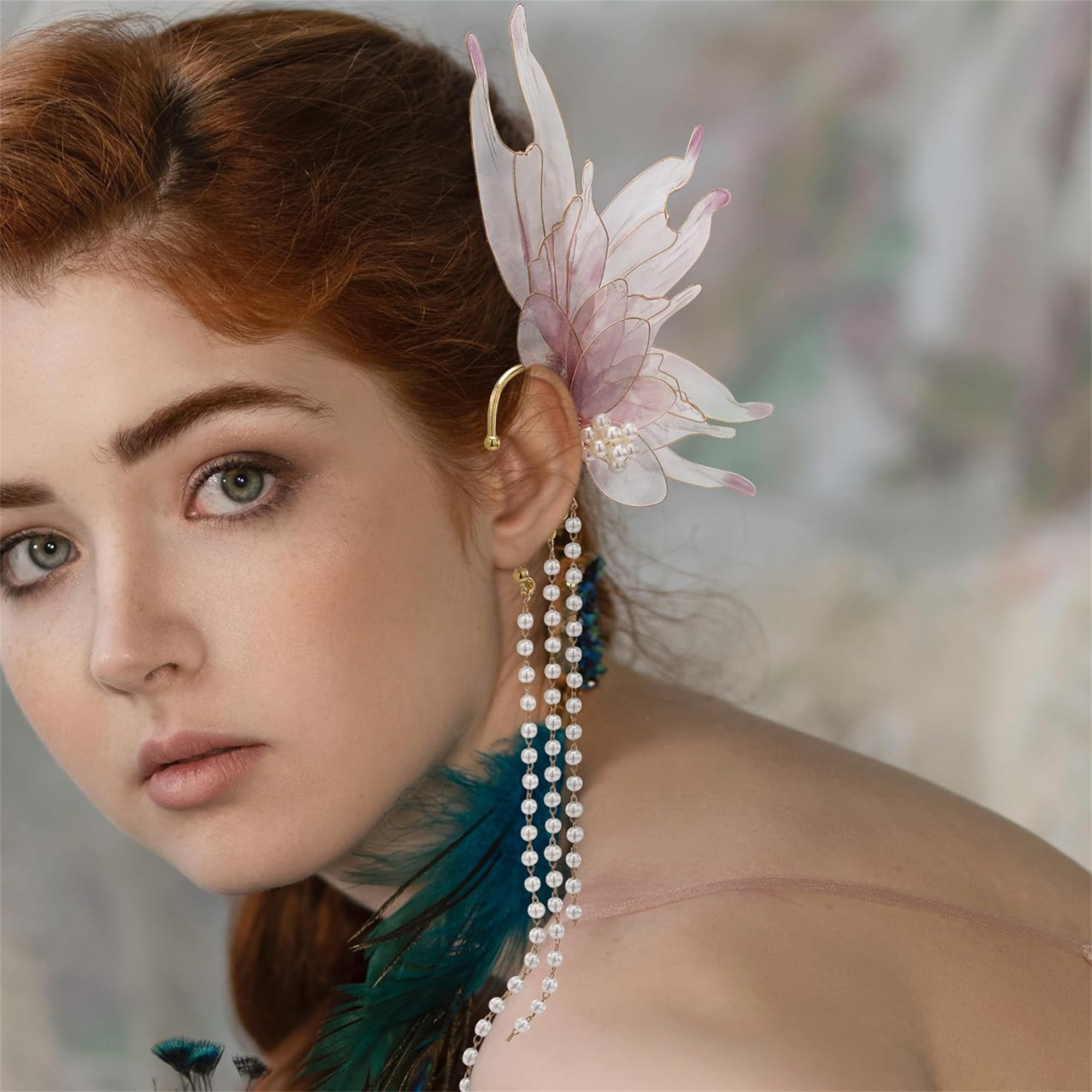 Fairy Elf Ear Cuffs With Butterfly Wings – Non-Pierced Elven Ear Cuffs For Cosplay, Renaissance Fairs, Halloween & Festivals