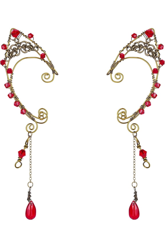 Fairy Elf Ear Cuffs - Handmade Bronze Antique Vintage Cuffs Drop Dangling Ear Clips Wraps For Women S Costume[Z5972]