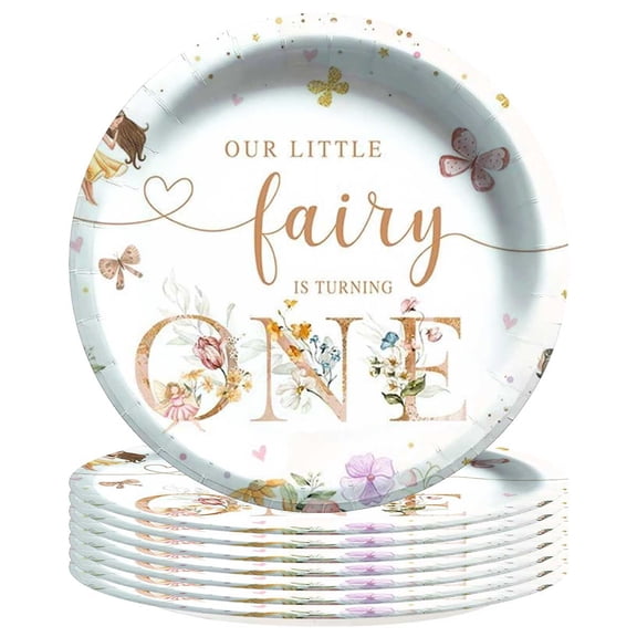 Fairy First 1st One Paper Plates Birthday Party Supplies Decorations 8pcs Tableware Disposable Dinnerware