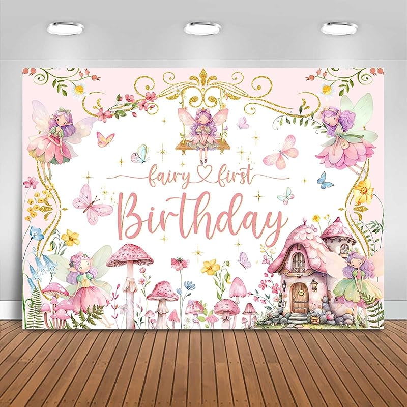 Fotohintergrund "Our Little Fairy Is Turning One" | 2,1 X 1,5 M, Lila/rosa/gold | Für Geburtstagsfotos, Party-Deko