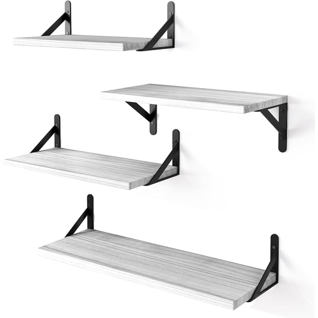 Fairy Floating Shelves, Rustic Wood Shelves, 4 Sets of Wall Mounted Shelf, 16.5x6.1x4.3inches, White Wash