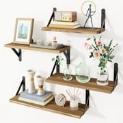 Fairy Floating Shelves, Rustic Wood Shelves, 4 Sets of Wall Mounted Shelf, 4.3x16.5x6.1inches, Carbonized Black