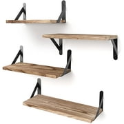 Fairy Floating Shelves, Rustic Wood Shelves, 4 Sets of Wall Mounted Shelf, 4.3x16.5x6.1inches, Carbonized Black
