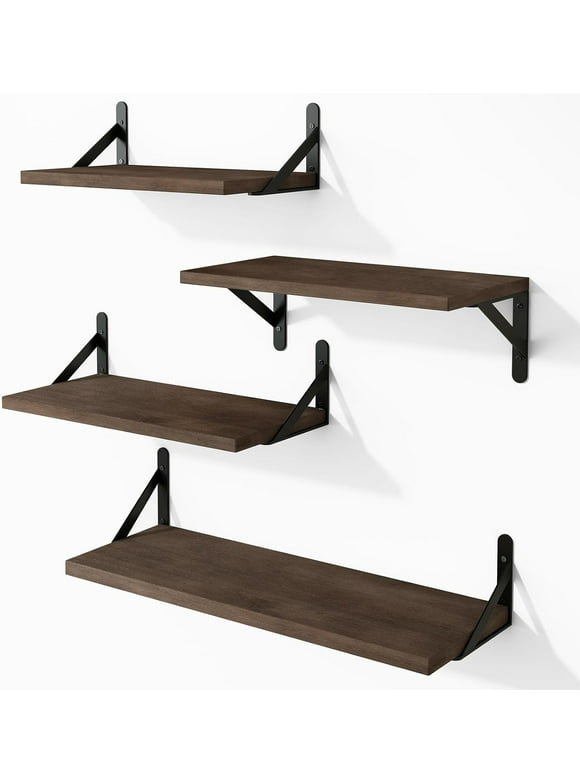 Fairy Floating Shelves, Rustic Wood Shelves, 4 Sets of Wall Mounted Shelf, 4.3x6.1x16.5inches, Walnut