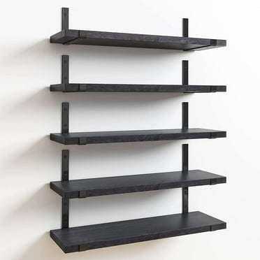 Fairy Floating Shelves, Rustic Wood Wall Storage Shelves Set of 5, 15.7in x 4.7in x 0.6in, Black