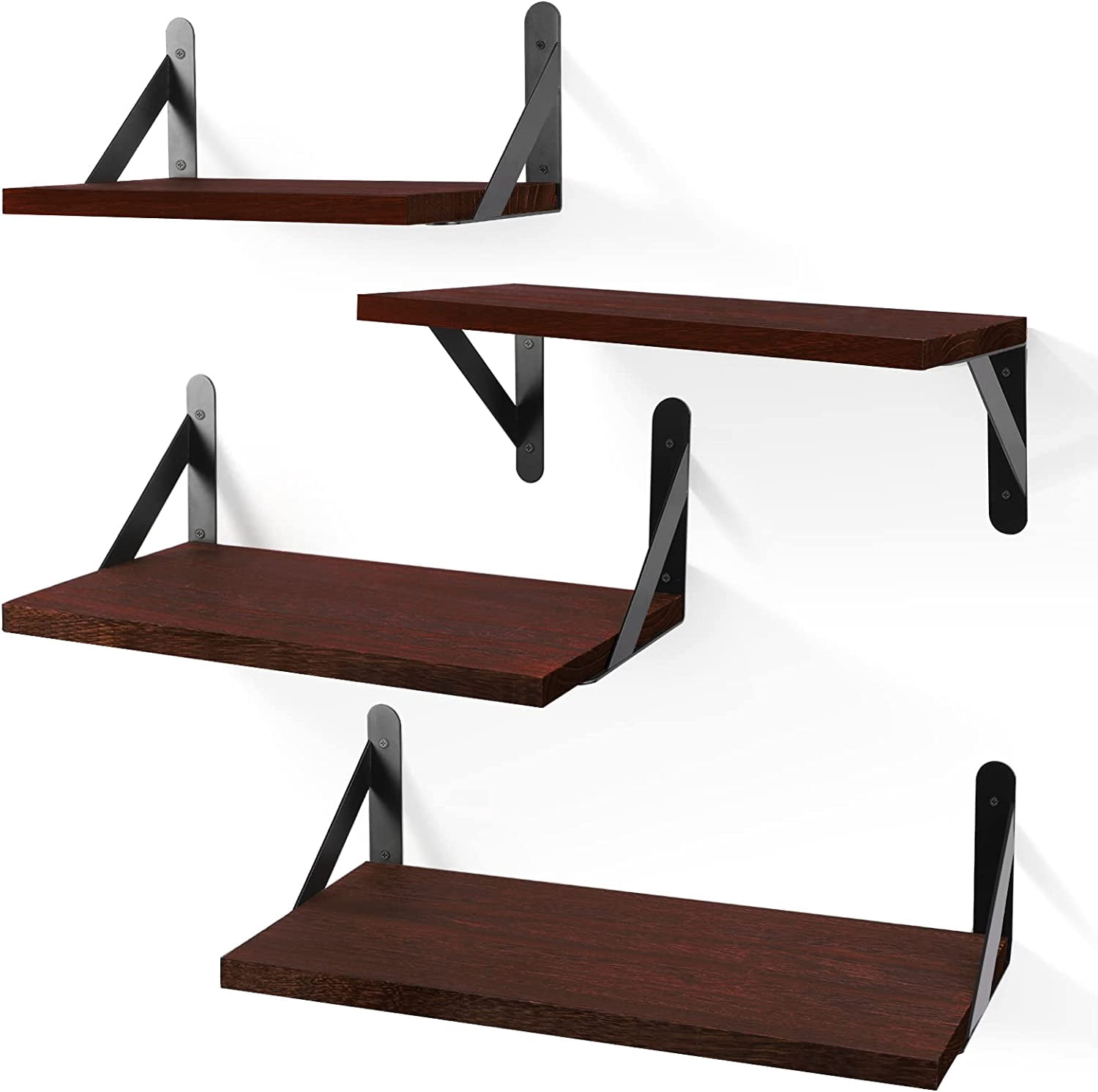 Fairy Floating Shelves, Set of 4, Walnut Brown, Multifunctional Wall-Mounted Shelves for Living Room, Bathroom, Kitchen, or Bedroom
