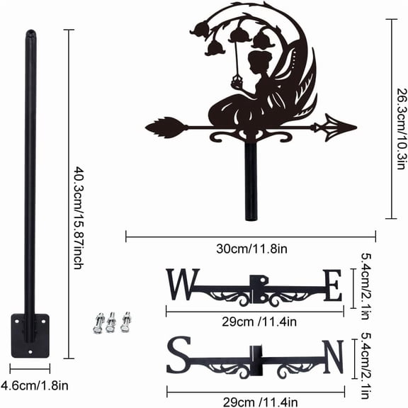 Fairy and Flowers Weather Vane Fairy Metal Weathervane Lily of The Valley Wind Vanes Weathercock Decorative Wind Direction Vanes Signs for Farmhouse Outdoor Garden Lawn Roof Garden