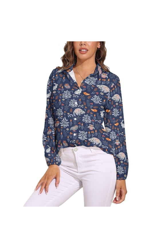 Fairy Forest with Animals And Birds. Raccoons, Owls, Bunnies And Little Chick Long Sleeve Blouse Woman Streetwear Casual Shirts Summer Oversize Woman Streetwear Clothing Birthday Present