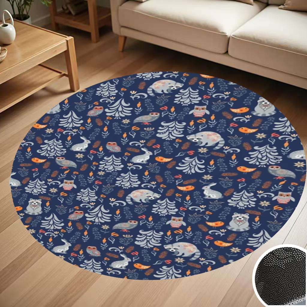 Fairy Rug Round Fairy Forest With Animals And Birds. Raccoons, Owls, Bunnies And Little ...
