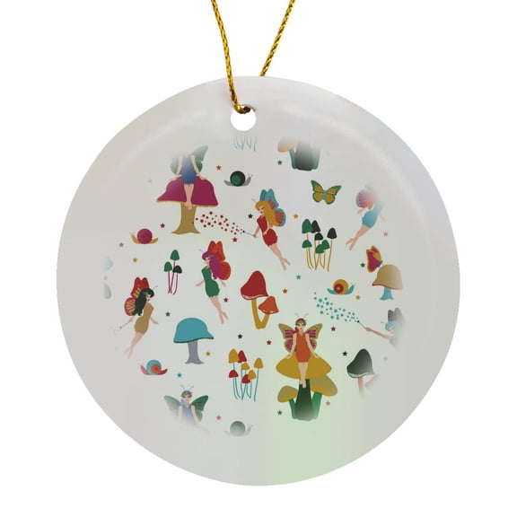 3drose, Fairy Forest Rainbow, Circle Porcelain Ornament