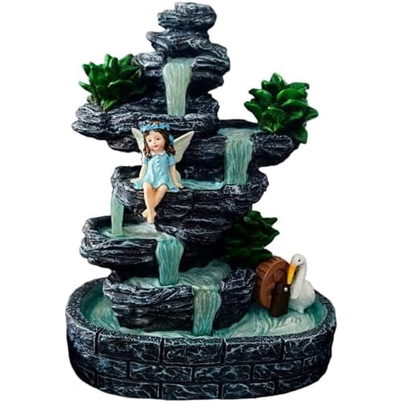 Fairy Garden Accessories Fairies Waterfall Solar Statues, 9" Waterproof Figurines Lights Outdoor House Decorations for Patio Lawn Porch Backyard, Gardening Birthday Gift for Women Kids Grandmom