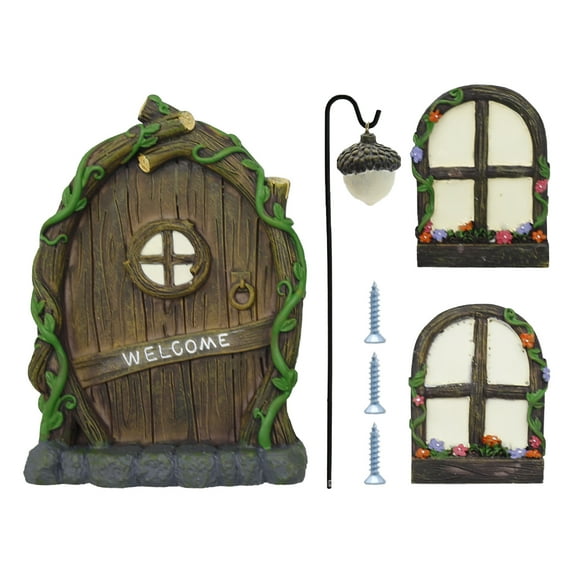 Fairy Garden Accessories, Gnome Sculpture Decoration for Yard and Home, with Lamp Decoration for Trees and Windows