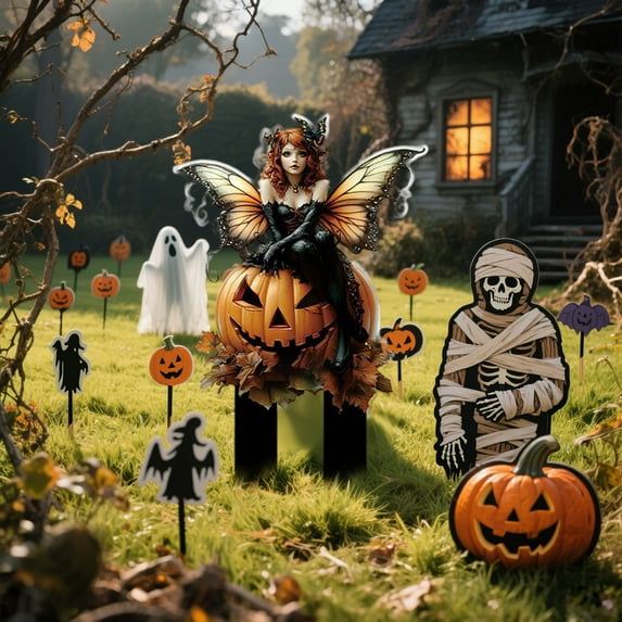 Fairy Garden D Ecor 8 Pack Acrylic Outdoor Stake Signs (5.6"x7.9") Whimsical Pumpkin & Designs For Yard & Planters Weather