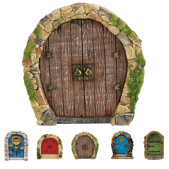 Fairy Garden Door Accessories for Trees Miniature Fairy Doors Wall Wooden Door Ornaments Art Sculpture Decoration Indoor/Outdoor Mystical Door for Tree Trunk