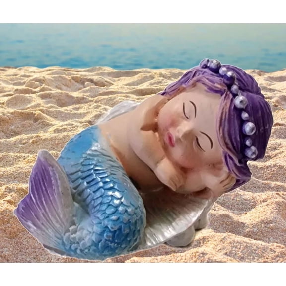 Fairy Garden Fun Mermaid Baby Sleeping In Shell Miniature Dollhouse Figurine