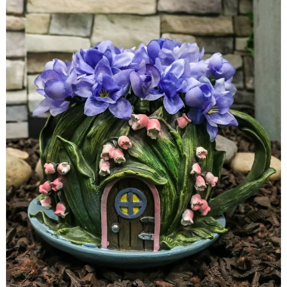 Fairy Garden Leaf Foliage Teacup Cottage House Floral Planter Vase Figurine