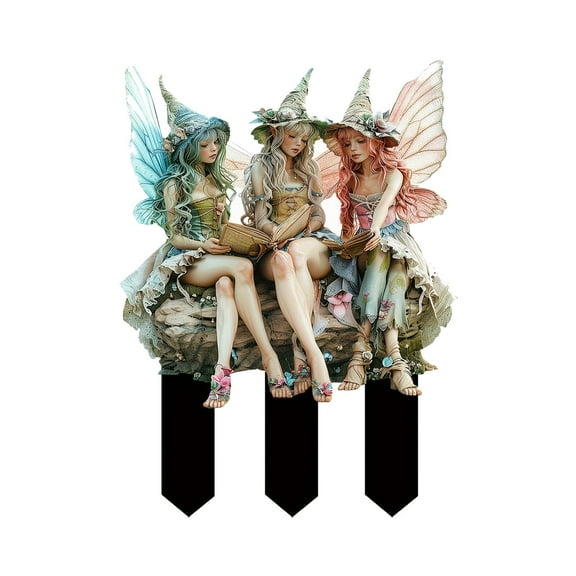 Fairy Garden Stake Decor, 2D Flat Acrylic Fairy Garden Decor, Elf Yard Sign for Outdoor Indoor Yard Lawn Pots, Fairy Yard Accessories (Three Fairies)