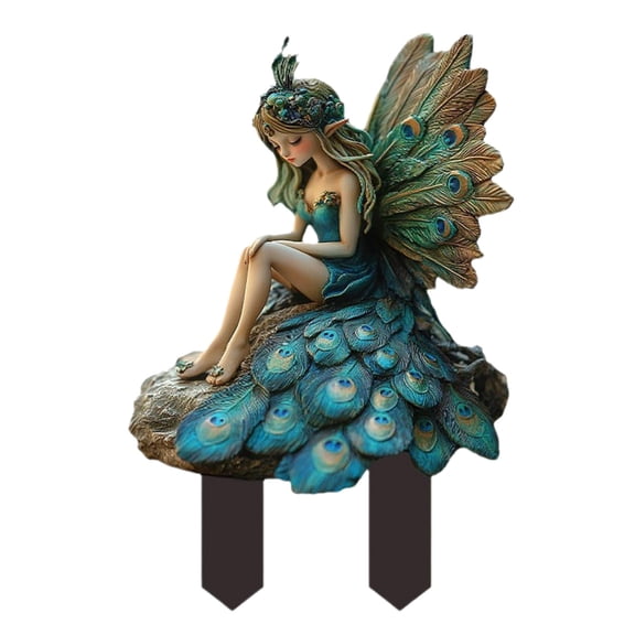 Fairy Garden Stake Decor, 2D Flat Acrylic Fairy Garden Decor Panel, Elf Yard Sign for Outdoor Indoor Yard Lawn Pots, Fairy Garden Accessoriesï¼Green-G