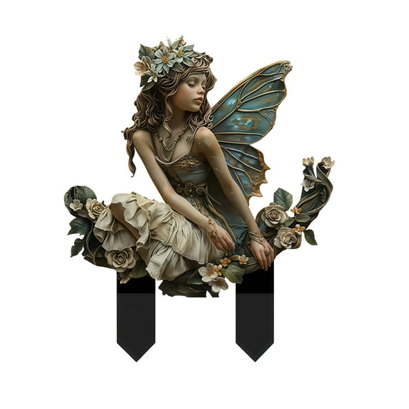 Fairy Garden Stake Decor, Fairy with Night Moon Statue Decoration, Acrylic 2D Fairy Stake, Fairy Garden Accessories for Outdoor Indoor Yard Lawn Pot Plants,C