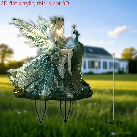 Fairy Garden Stake Decorative, 2D Flat Acrylic Flower Elf Decor Panel, Elf Yard Sign for Outdoor Indoor Yard Lawn Plants Pots