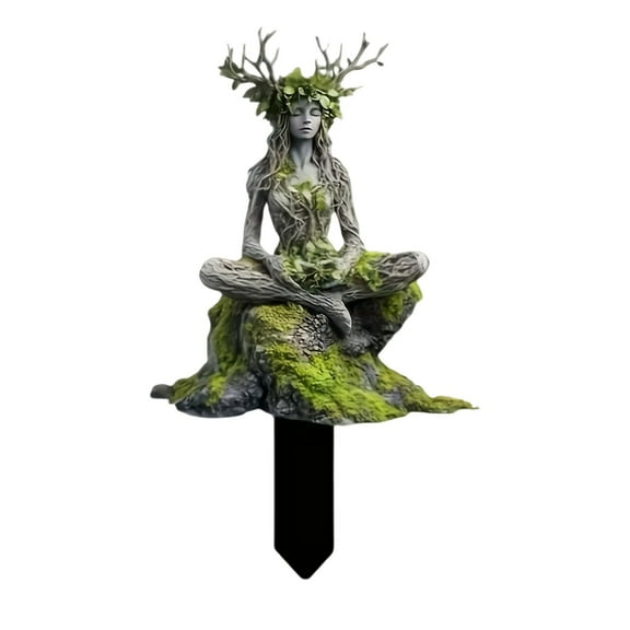 Fairy Garden Stakes Flat Garden Stakes Acrylic 2D Flower Pot Stake Garden Ground Insert Fairy Garden Accessories Tree Man Statue Ornaments For Pot Yard Green 10x6cm