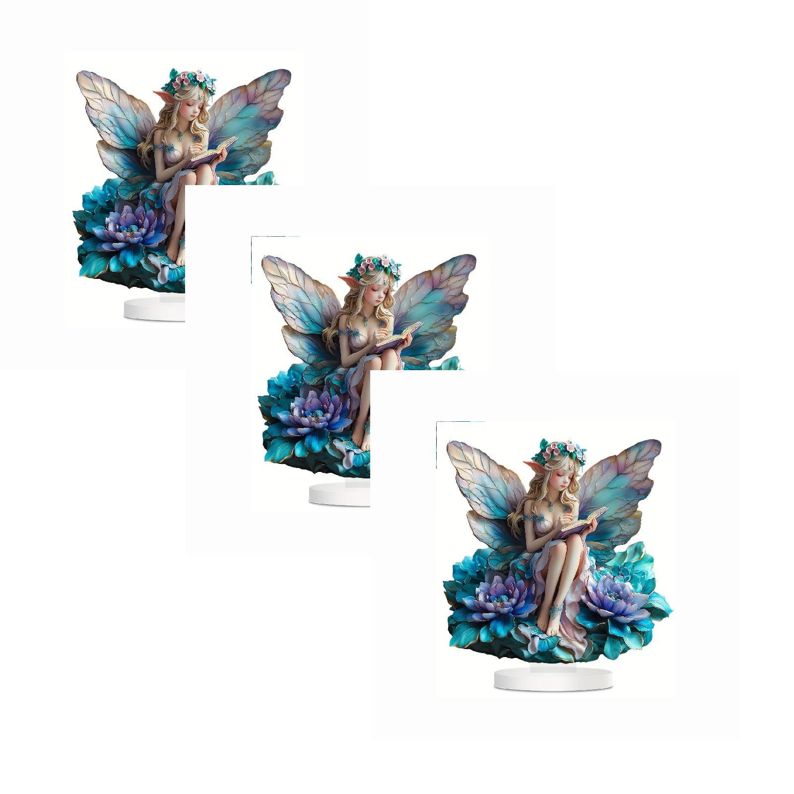 Fairy Garden Statue Decor,Butterfly Flower Elf Reading Book Statue Ornaments,Acrylic 2D Fairy Tabletop Decoration,Home Festival Party Decor
