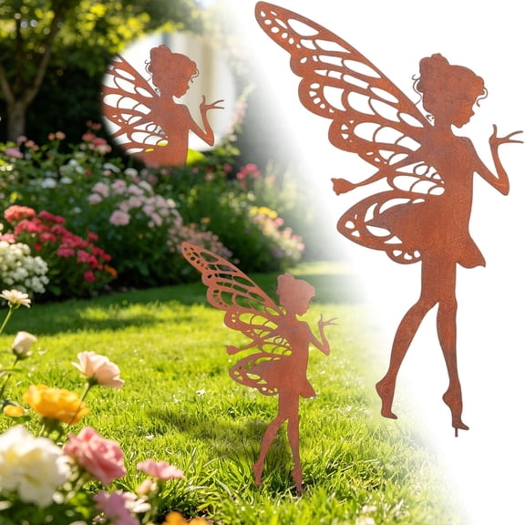Fairy Garden Statue Outdoor Metal Fairy Figurine For Yard Patio Tinker Ornament