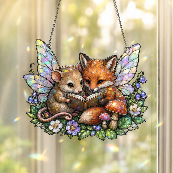 Fairy Garden Window Ornament Holographic Acrylic Suncatcher for Book Lovers
