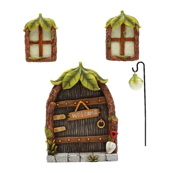 Fairy Gate Cottage Set Of 4 Miniature Garden Statue Glow In The Dark House