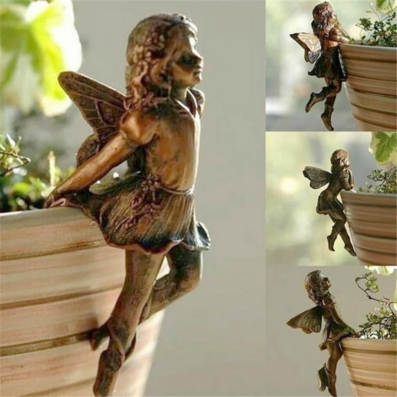 Fairy Girl Hanging Cup Resin Decoration Fairy Combination Flower Basket Edge Decorative Garden Pot Ornaments