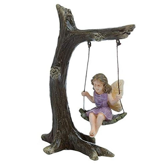 TG LLC Treasure Gurus Fairy Girl On Tree Swing Miniature Figurine Garden Accessory Dollhouse Decor Ornament