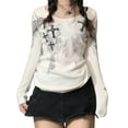 thumbnail image 1 of Fairy Grunge Long Sleeve Crop Top for Women Y2k Cross Wings Print Shirt Top Vintage Harajuku Tee Streetwear, 1 of 6