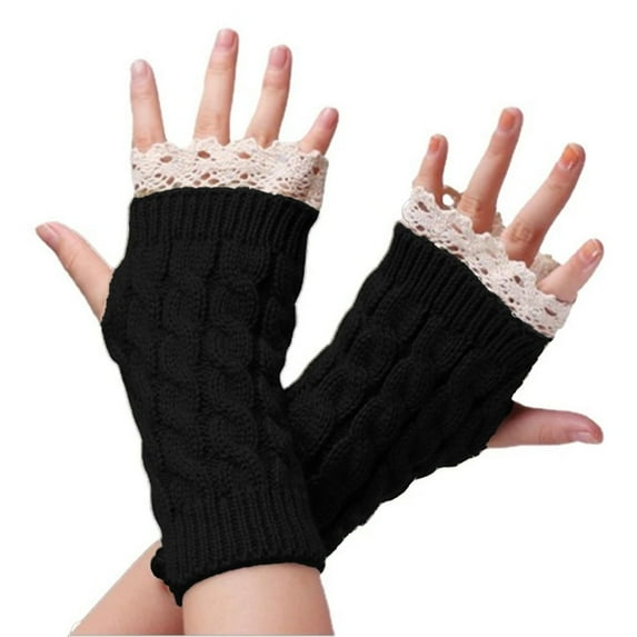 Fairy Grunge Mittens Cottagecore Lace Crochet Gloves Emo Therian Y2k Accessories Ripped Distressed Mitten(Black)