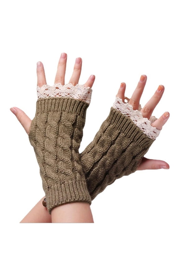 Fairy Grunge Mittens Cottagecore Lace Crochet Gloves Emo Therian Y2k Accessories Ripped Distressed Mitten(Camel)