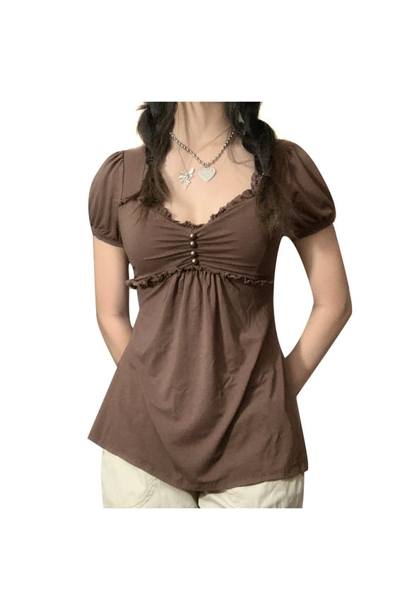 Fairy Grunge Y2k Shirts Vintage Graphic Print Aesthetic Crop Tops Short Sleeve 90s E Girls Slim Fit Summer Tees