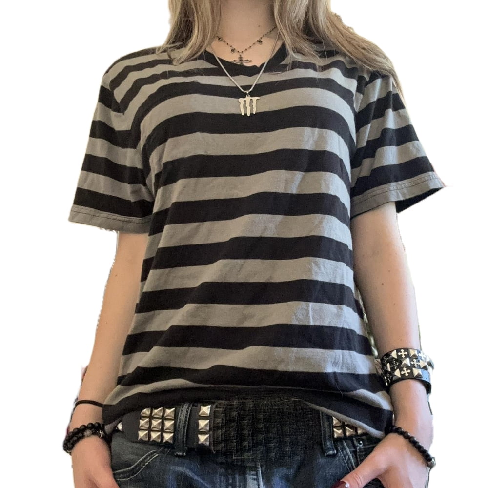 Women Star Patched Striped Long Sleeve T-shirt Harajuku