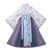 Fairy HanFu Dresses Chinese Style Princess Dresses Long-Sleeve Performance Costumes with Belt for Girl 4-16 Years