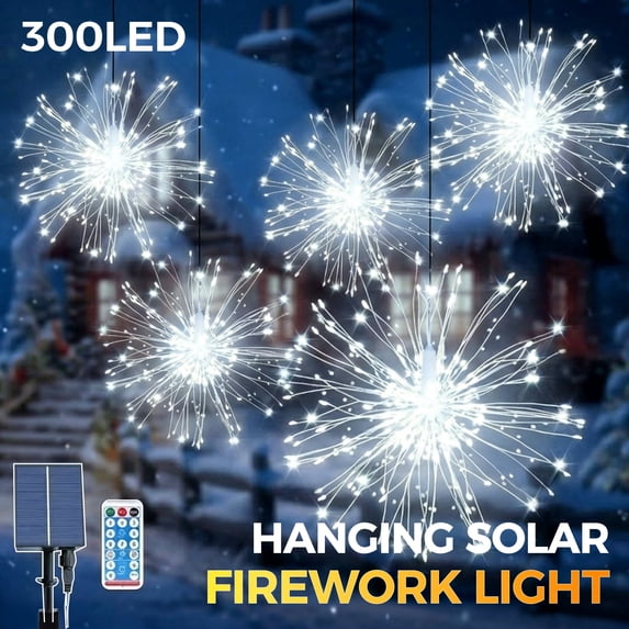 5pcs Fairy Hanging Firework Lights 300 LEDs Solar Powered with Remote Control Waterproof for Garden Gazebo Tree Decor